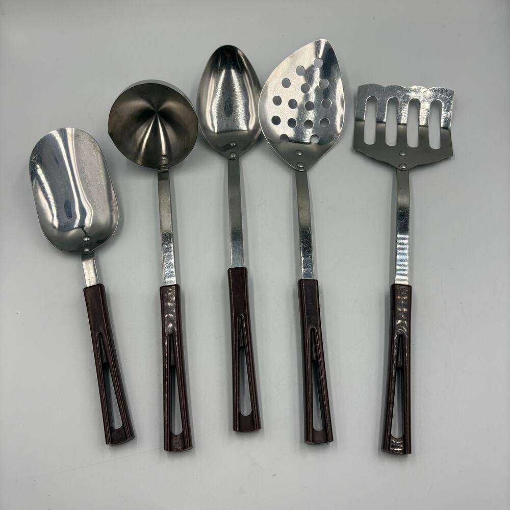 Vintage Stanhome 5 Pc Stainless Steel Kitchen Utensils Set Bakelite Handles MCM
